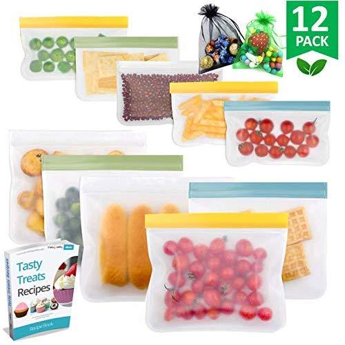 Reusable Storage Bags - 10 Pack Leakproof Freezer Bag(5 Reusable Sandwich Bags + 5 Reusable Snack Bags) EXTRA THICK Ziplock Lunch Bags for Food Storage Home Organization Traval & Make-up
