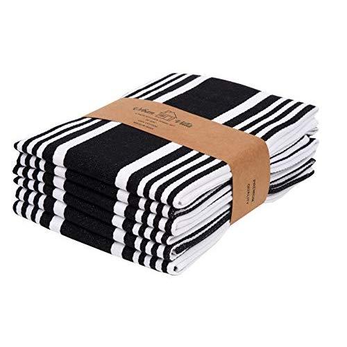 Urban Villa Kitchen Towels,Trendy Stripes, 100% Cotton Dish Towels Mitered Corners, (Size: 20X30 Inch), Black/White Highly Absorbent Bar Towels & Tea Towels - (Set of 6)