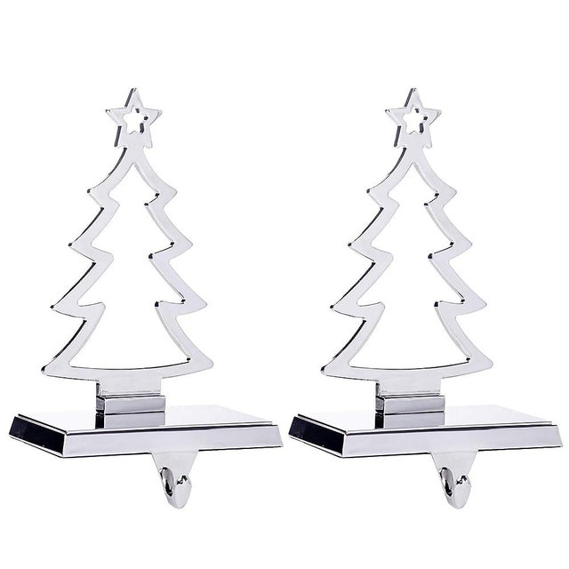 Klikel Christmas Tree Stocking Hanger for Mantel | Set of 2 | Silver Metal Stocking Holder with Hook