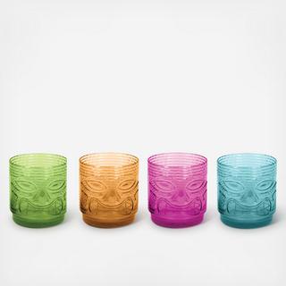 Tiki Drinkware 4-Piece Double Old Fashioned Set