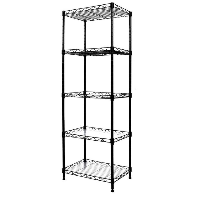 YOHKOH 5-Wire Shelving Metal Storage Rack Adjustable Shelves for Laundry Bathroom Kitchen Pantry Closet (16.6L x 11.8W x 48H, Black)