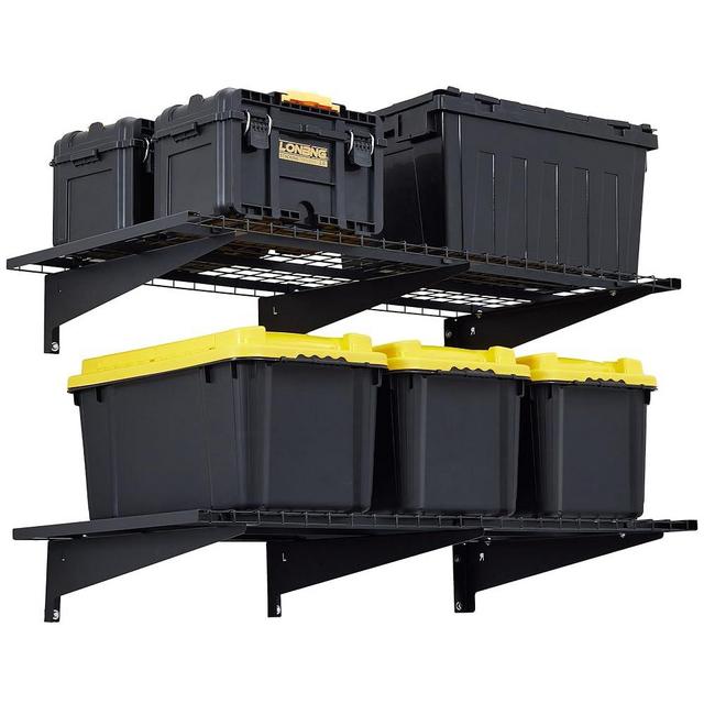 WAREYEASY Garage Wall Shelving, 2-Pack 2 x 4ft Garage Storage Rack,Loads 700 lbs 24-inch-by-48-inch Heavy Duty Wall Shelves,24” x 48” Garage Wall Shelf,Black