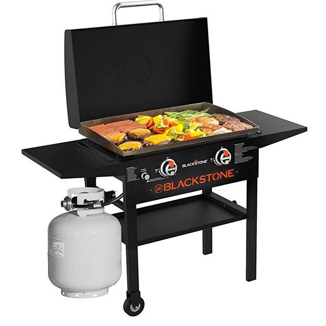 Blackstone 1883 Gas Hood & Side Shelves Heavy Duty Flat Top Griddle Grill Station for Kitchen, Camping, Outdoor, Tailgating, Countertop, 28", Black