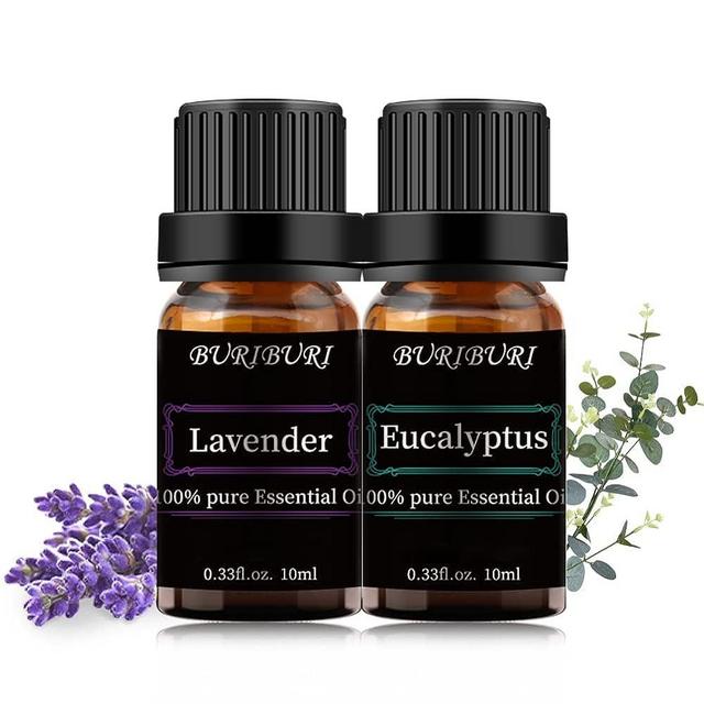 BURIBURI Lavender Oil and Eucalyptus Essential Oil for Helping Sleep, Hair Growth, 100% Pure, Undiluted, Natural, Organic Aromatherapy Premium Therapeutic Grade Essential Oils Gift Set, 10MLx2