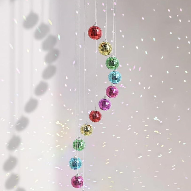 AceList Hanging Disco Ball Decor Rainbow Sun Catcher, 34.5 Inch Colorful Handmade Light Reflecting Hanging Decor for Window, Indoor Room, Patio, or Garden - Unique Sparkle Home Accent & Gift