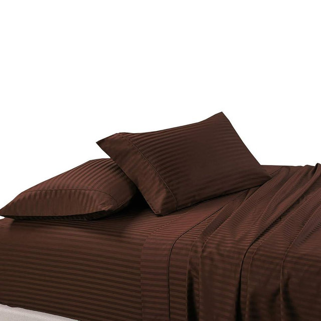 300 Thread Count Stripes Chocolate Queen Size Sheet Set
