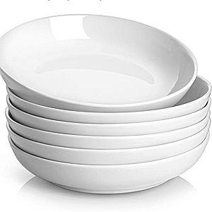 Y YHY Pasta Bowls, 30oz Salad Bowls White Soup Bowls Large Pasta Serving Bowl Porcelain Pasta Plates Wide and Shallow Bowls Set of 6 Microwave Dishwasher Safe Valentines Day Gift