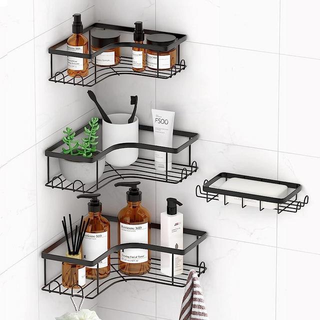 LiviNGPAi Corner Shower Caddy Shelves, Adhesive Bathroom Organizer for Bathroom Storage, Large Capacity Shower Rack for Toilet, Kitchen and Dorm (4 Pack)