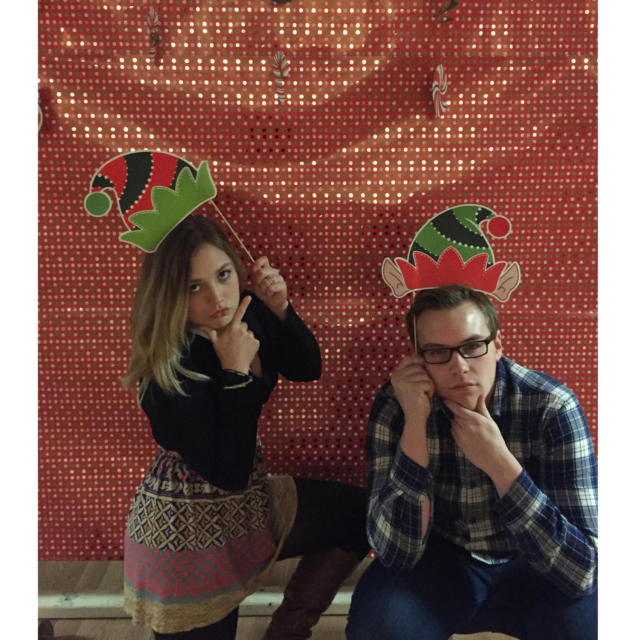 Austin accompanying Kim to her Home Depot Christmas work party while he was home for Winter break.