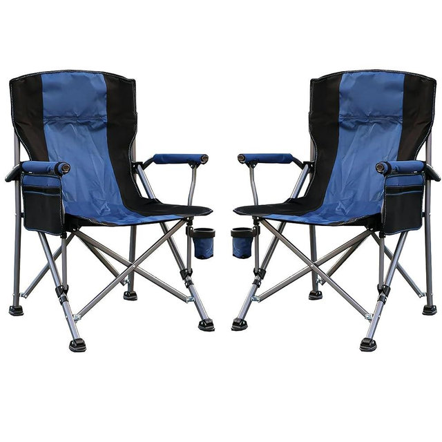 Camping Chair for Adults 2 Pack Heavy Duty Outdoor Patio Lawn Chairs Portable Support 350 LBS High Back Padded Oxford with Armrests, Storage Bag, Cup Holder, for Outside Fishing, Camping, 2PCS