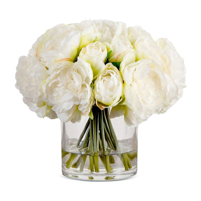 Nearly Natural Wedding Collection 11" Peony Arrangement in Glass Vase
