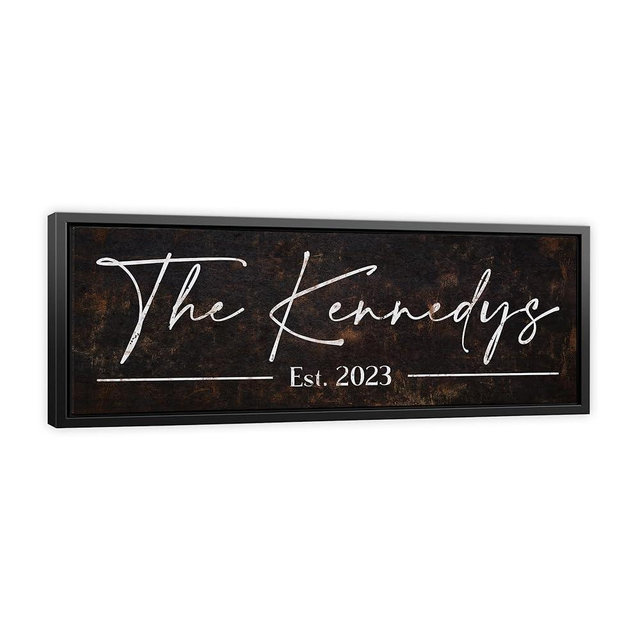 AWESOMETIK Personalized Family Rustic Canvas Sign Panoramic - Last Name Signs For Home, Custom Wall Decor Canvas for Living Room, Modern Farmhouse (Dark)