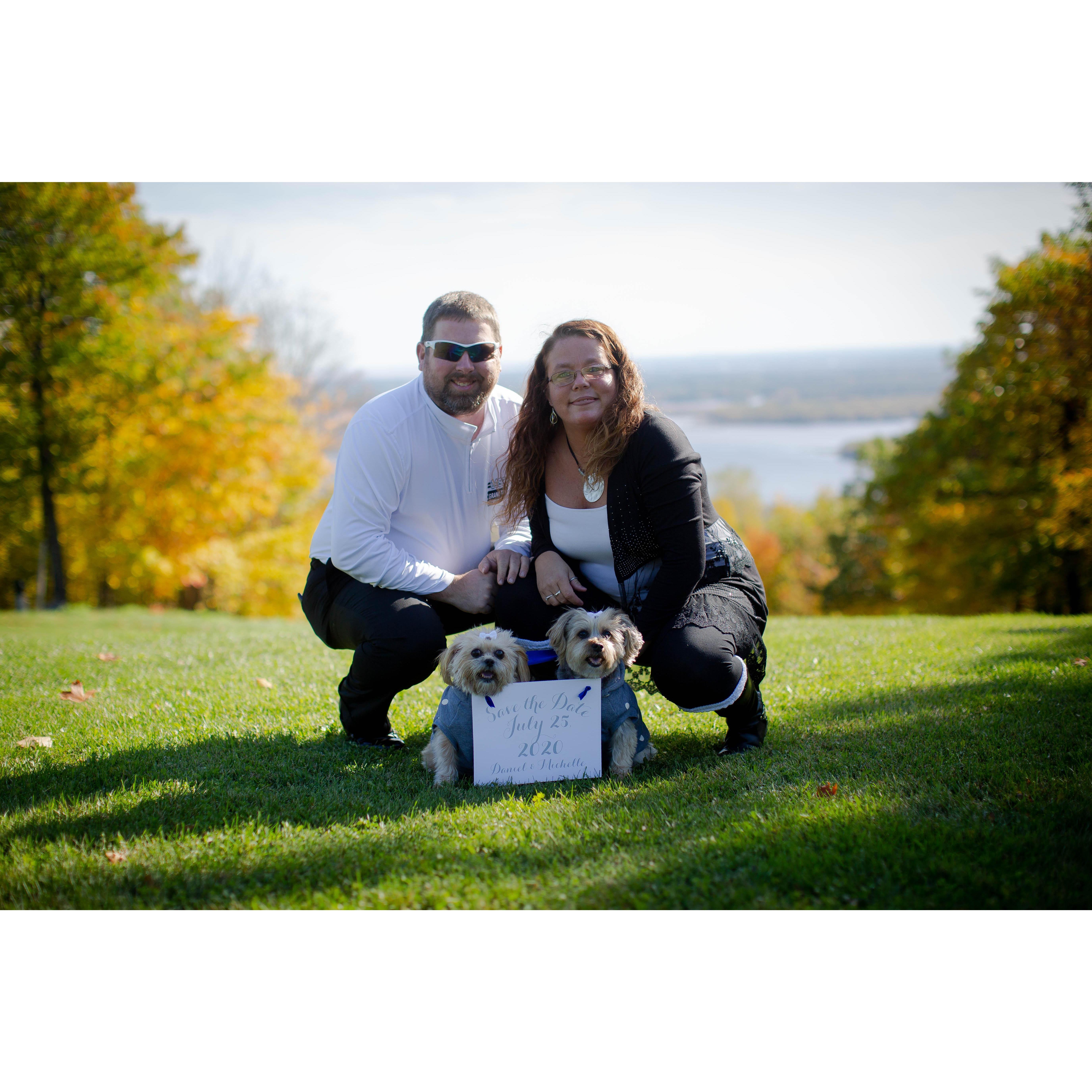 Engagement photo with the Puppies