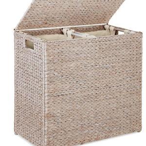 Best Choice Products Large Natural Water Hyacinth Double Laundry Hamper Basket w/ 2 Liner Bags, Handles - Whitewash