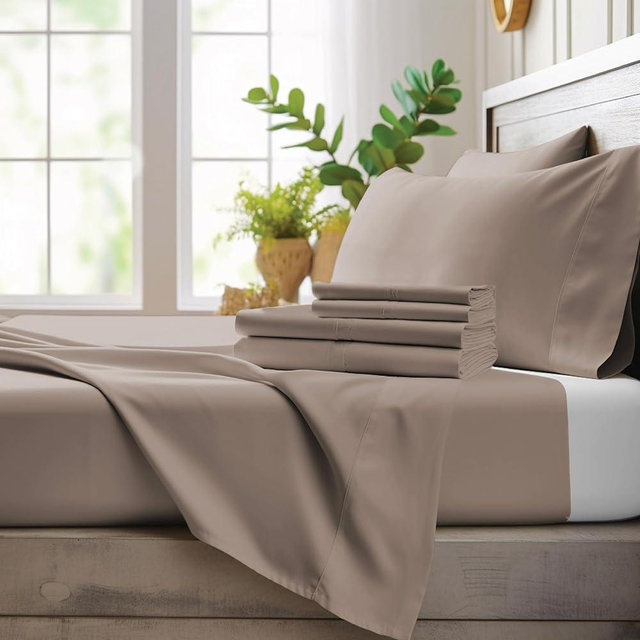 Bamboo Bay 4 Piece Queen Size Sheet Set, 100% Viscose Made from Bamboo, Breathable, Ultra Soft Cooling Bed Sheets for Hot Sleepers, Beddings with Deep Pockets Fit 16" Mattress, Sand Beige