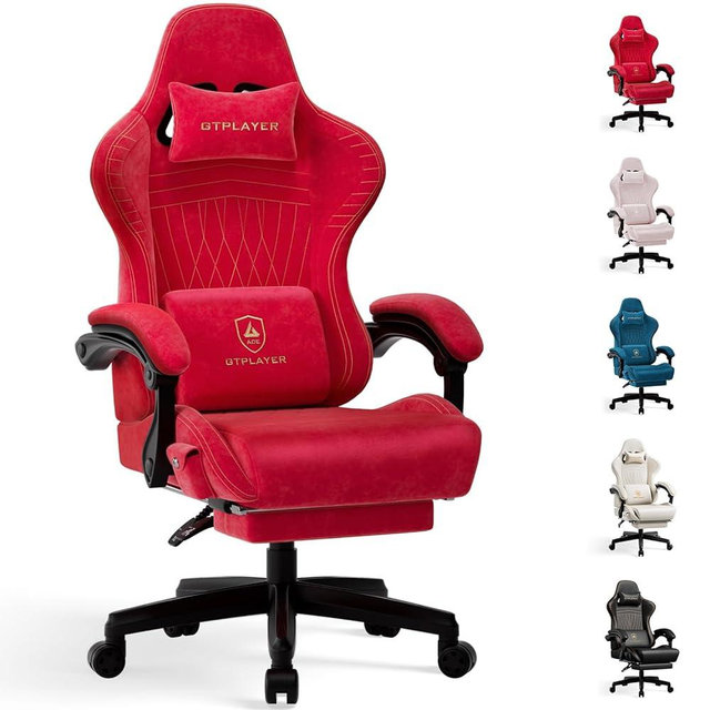 GTPLAYER ACE-PRO Music Gaming Chairs – Built-in Speakers, App Support & Bluetooth Control, Footrest & Pocket, Gamer Chair for Adults, Cherry Red - Velvet