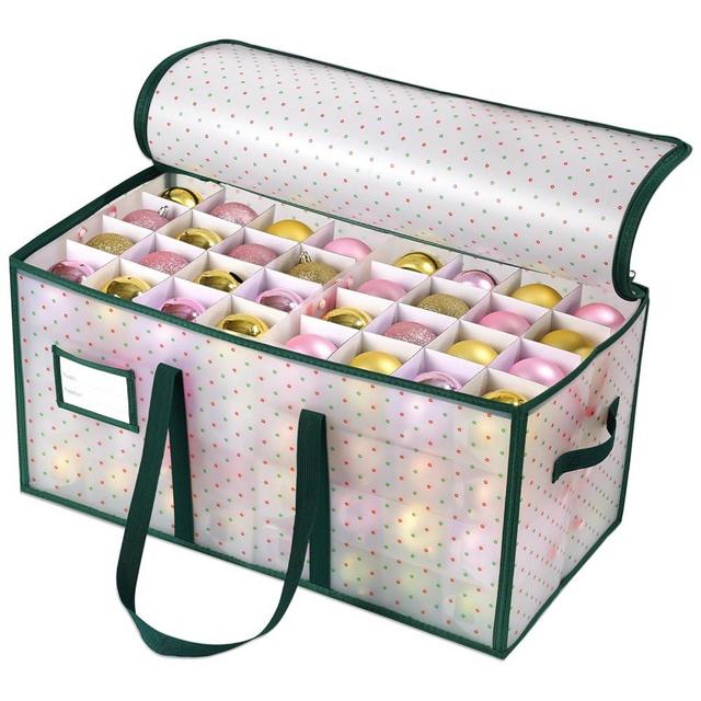 BIEBOS Portable Waterproof Christmas Ornament Storage Box, Large Capacity 128 Slots for 3-Inch Ornaments, Double-Sided Trays with Durable Zippers