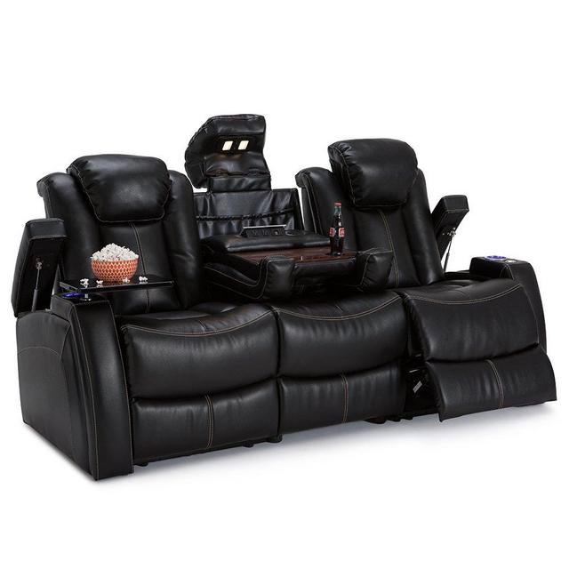 Seatcraft Omega Home Theater Seating - Leather Gel - Power Recline - Power Headrests - AC and USB Charging - Lighted Cup Holders - Fold Down Table