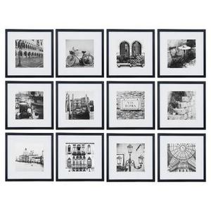 12 Piece 12"X12" Black Frame Kit, Matted To 8"X8"