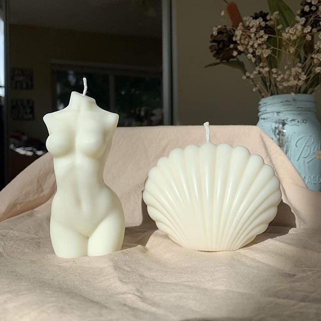 Scented White Woman Torso Candle And Sea shell Set | Mango and Coconut Milk Soy Wax Candle || Handmade in the USA || Mother's day gift set