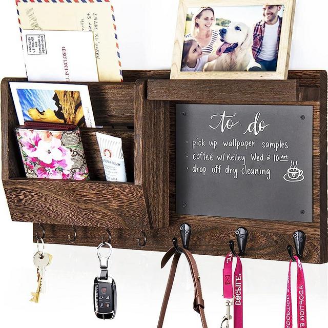 Ziivita Key Holder for Wall - Mail Holder Organizer Wall Mount with Shelf - Rustic Hanging Key Rack Hanger with Hooks Decorative for Home Letter Dog Leash Entryway Farmhouse Decor