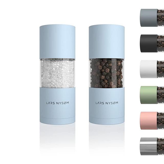 LARS NYSØM Salt and Pepper Grinder Set I Salt and Pepper Mills with Adjustable Ceramic Grinder 2 pieces I Manual Design Spice Grinder Set I Baby Blue