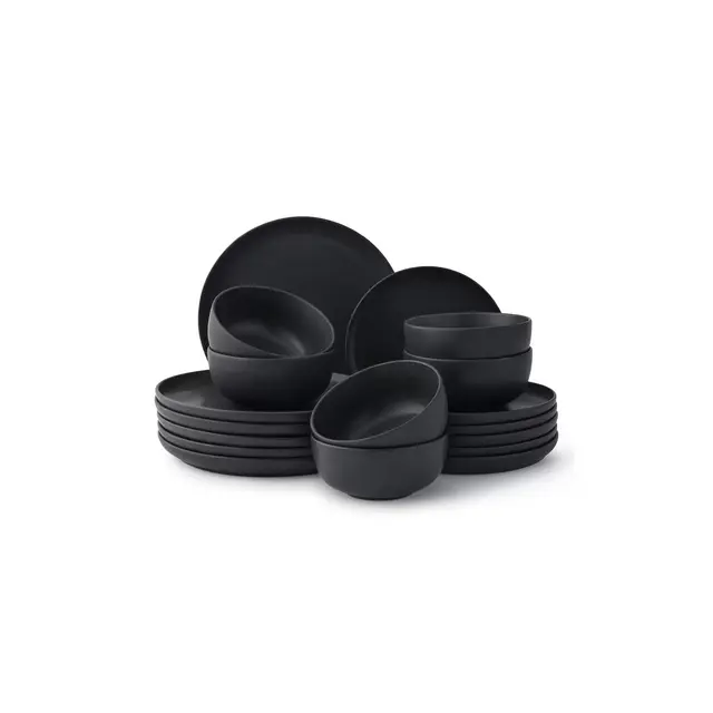 JoyJolt Mesa 18-Piece Stoneware Dinnerware Set – Matte Black