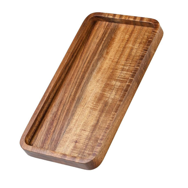 Wooden Bathroom Vanity Tray, 9.9" Small Decorative Wood Trays for Home Kitchen, Acacia Wood