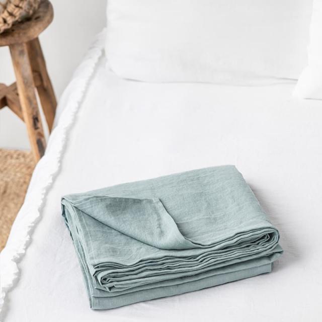 Dusty blue linen flat sheet-QUEEN
