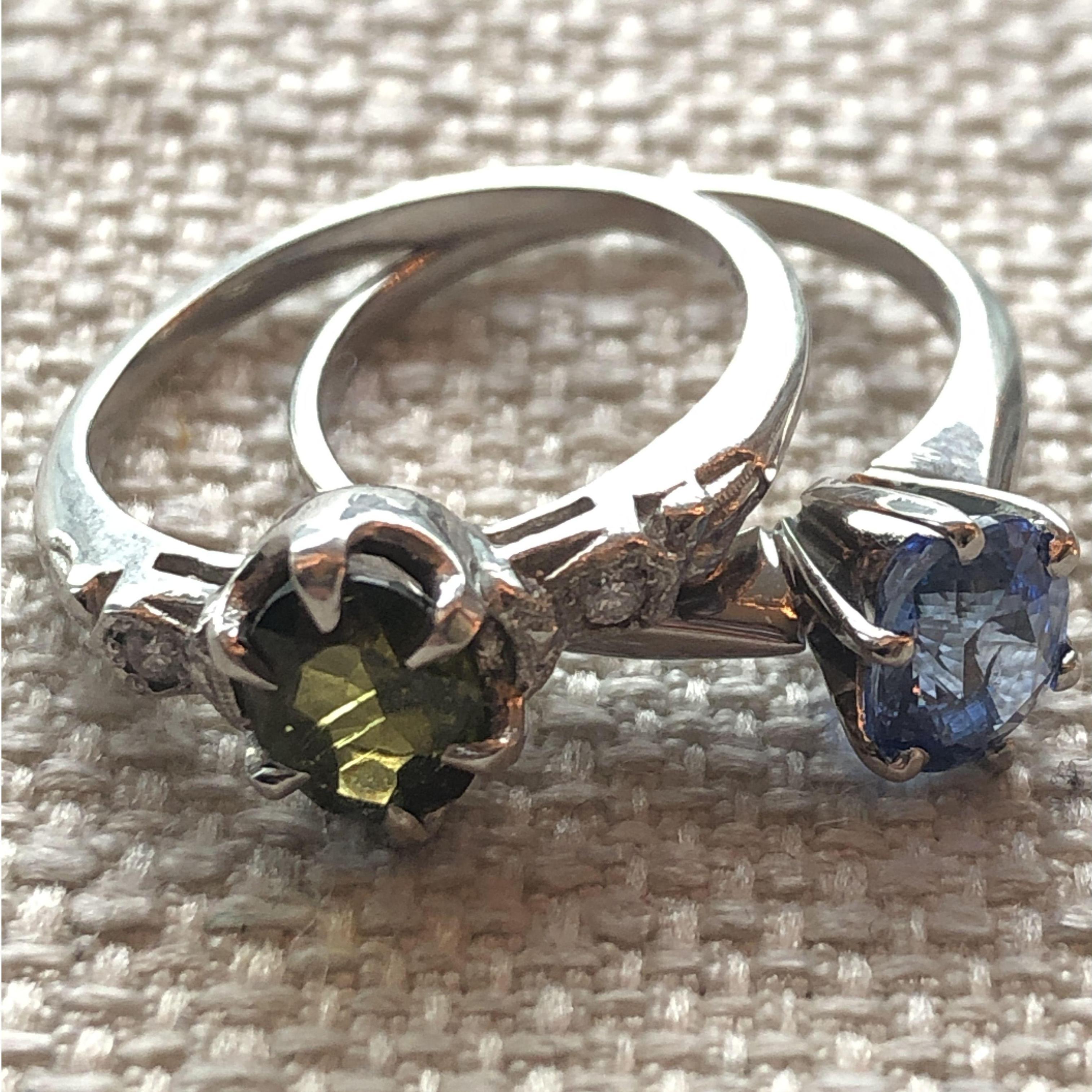 Our engagement rings are the colors of each other's eyes.
