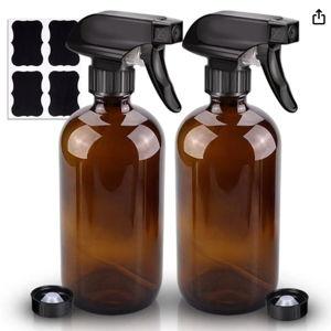 Wedama Amber Glass Spray Bottles, 2 Pack 16 oz Glass Spray Bottles for Cleaning Solutions and Essential Oils, Refillable Empty Spray Bottle with Adjustable Nozzles for Alcohol, Plant and Hair Care