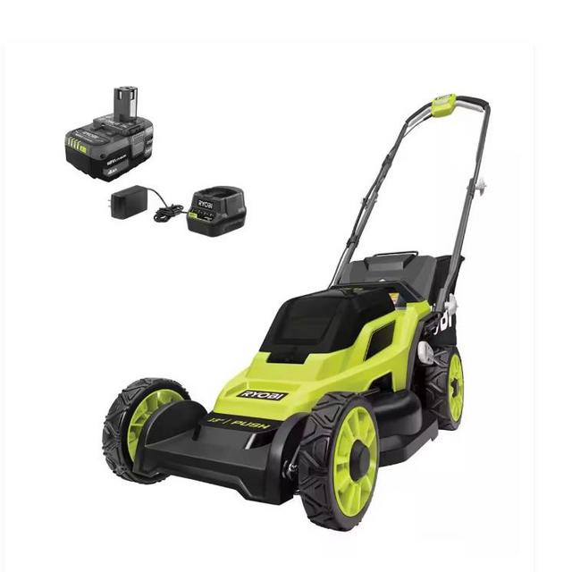 RYOBI ONE+ 18V 13 in. Cordless Battery Walk Behind Push Lawn Mower with 4.0 Ah Battery and Charger