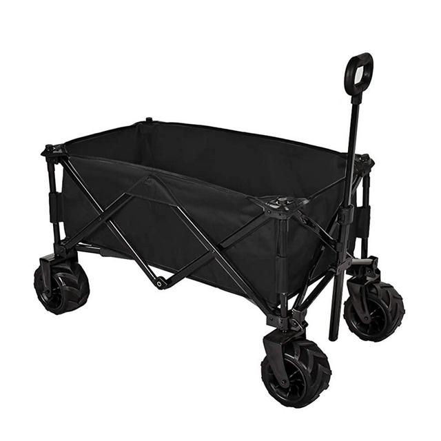 MAGIC UNION Folding Wagon Collapsible Utility Big Wheels Shopping Cart for Beach Outdoor Camping Garden Canvas Fabric All Terrain Heavy Duty Portable Grocery Cart Buggies Adjustable Handle (Black)