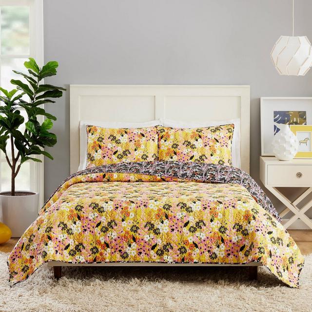 3pc Full/Queen Sunny Garden Quilt & Sham Set Yellow/Pink/Black - Teresa Chan for Makers Collective