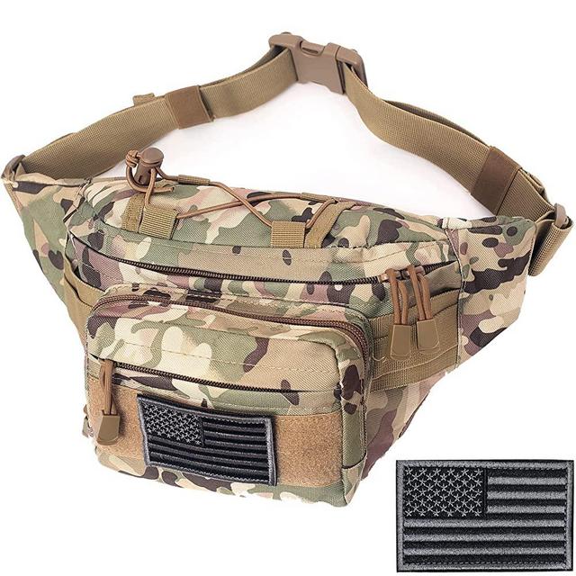 Tactical Fanny Pack, Military Waist Bag Hip Belt Bumbag Utility Bags for Outdoor Hiking Climbing Fishing with U.S Patch (CP)
