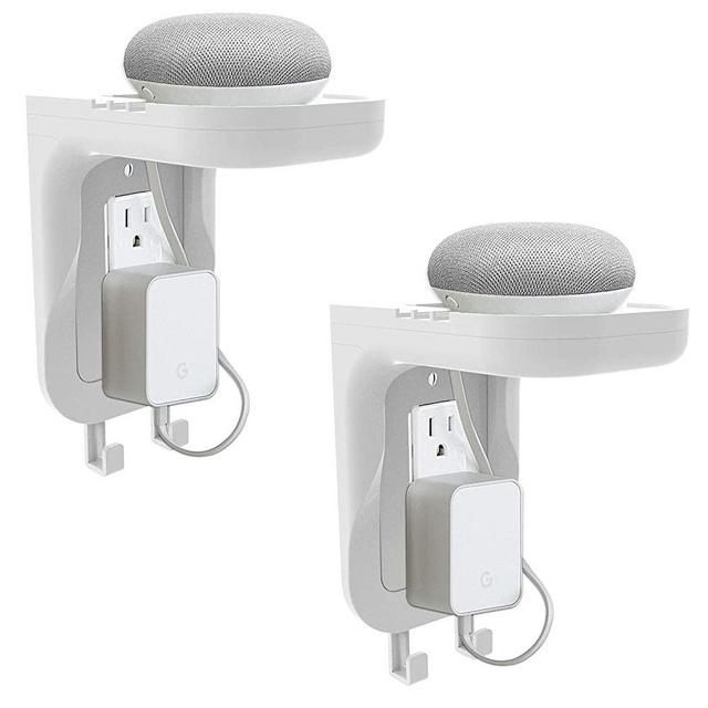 WALI Wall Bathroom Shelf Standard Vertical Duplex GFCI Décor Outlet Charging for Cell Phone, Dot, Google Home, Speaker up to 20lbs with Cable Management and Detachable Hooks (OSH002-W), White, 2 Packs