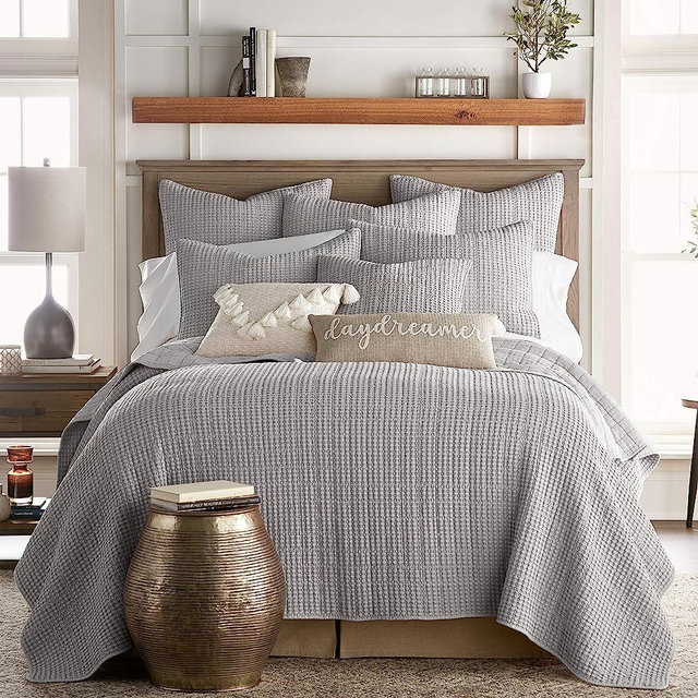 Levtex Home - Mills Waffle - Full/Queen Quilt Set - Grey Cotton Waffle - Quilt Size (88 x 92in.), Sham Size (26 x 20in.)