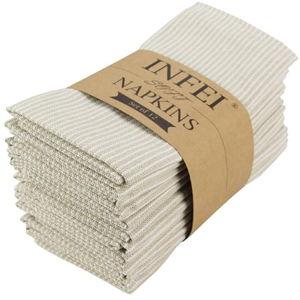 Narrow Striped Cotton Linen Blended Dinner Cloth Napkins - Set of 12 (40 x 40 cm) - for Events & Home Use (Beige)