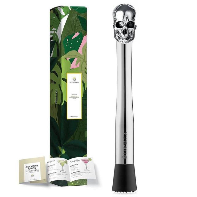 Homestia 10" Skull Cocktail Muddler for Drinks, Halloweeen Gifts for Him or Her, Stainless Steel Skull Muddler for Home Bar Tool Set Mojito Muddler