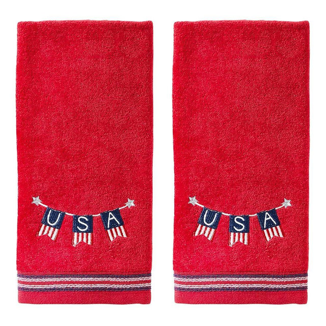 SKL Home Patriotic 4th of July USA Banner Hand Towel Set, (2-Pack), Red 2 Pack