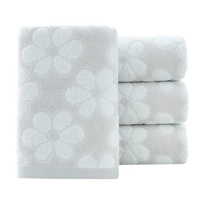 Pidada Hand Towels Set of 4 Floral Pattern 100% Cotton Soft Absorbent Decorative Towel for Bathroom 13.4 x 29.1 Inch (Light Grey)