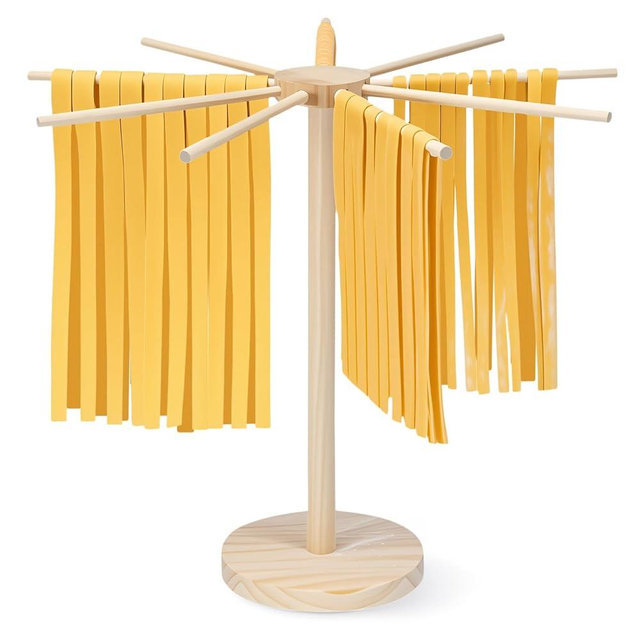 YeaYee Wood Pasta Drying Rack, Collapsible Fresh Pasta Drying Racks with 9 Arms, Large Dryer Stand for Homemade Noodle Spaghetti, Tagliatelle, Fettuccine Hanger