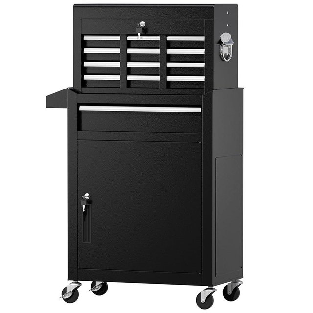 Greenvelly Tool Chest, 5-Drawer Rolling Tool Chest with Hooks and Lockable Wheels,Metal Storage Detachable Top Tool Box with Lockable Wheels for Garage,Workshop,Art Studio(Black)