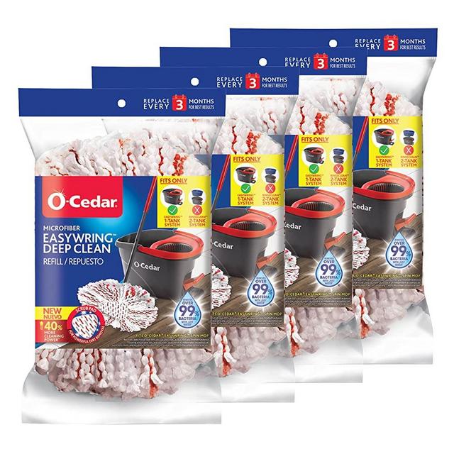 O-Cedar EasyWring Deep Clean Refill (4-Pack) | 40% More Cleaning Power | Microfiber Mop Refill Compatible with O-Cedar EasyWring Spin Mop & Bucket System