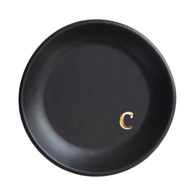 COLLECTIVE HOME - Ceramic Jewelry Tray, Decorative Trinket Dish for Rings Earrings Necklaces Bracelet Watch Keys, Birthday Mother's Day Christmas Gift for Women, 4.75", Black Surface (c)