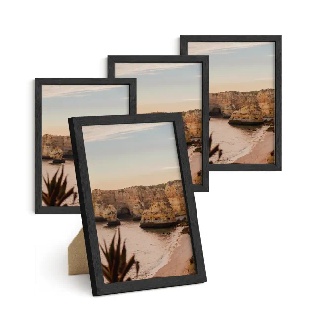 Haus and Hues Set of 4 Picture Frame with Plexiglass Cover, Black Oak, 4x6