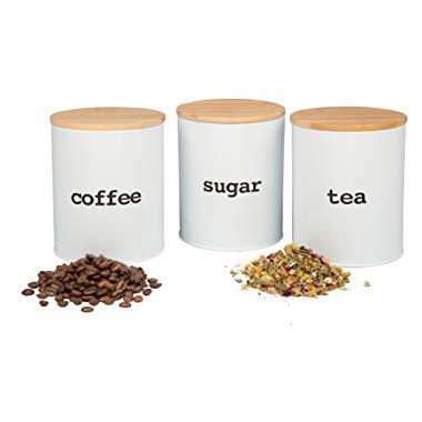 Kitchen Canister Set with Air Tight Bamboo Lids- 3 Food Storage Containers for Coffee, Tea and Sugar
