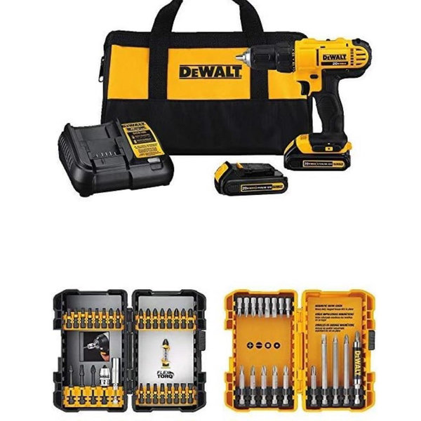 DEWALT 20V MAX* Cordless Drill / Driver Kit with Screwdriver/Drill Bit Set, 100-Piece (DCD771C2 & DWA2FTS100)