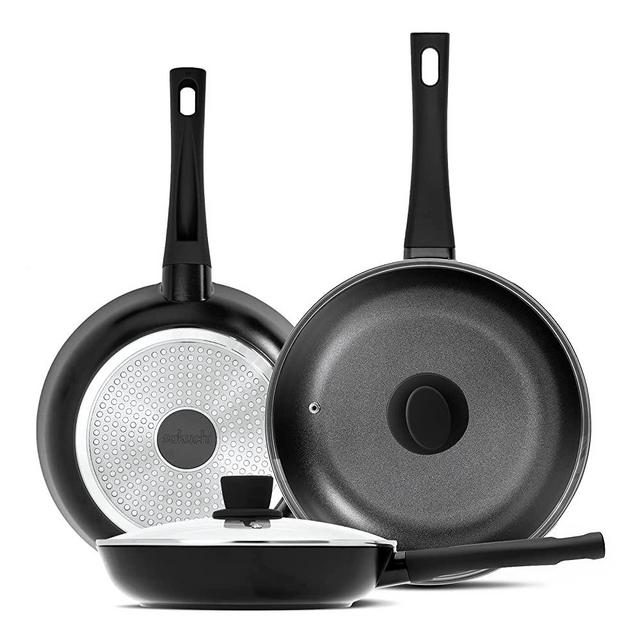 Sakuchi Frying Pan Set with Lid Nonstick Skillet Set Induction Compatible 3 Piece, 8 Inch, 9.5 Inch and 11 Inch
