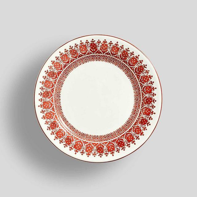 Tahoe Fair Isle Stoneware Appetizer Plates, Set of 4 - White/Red